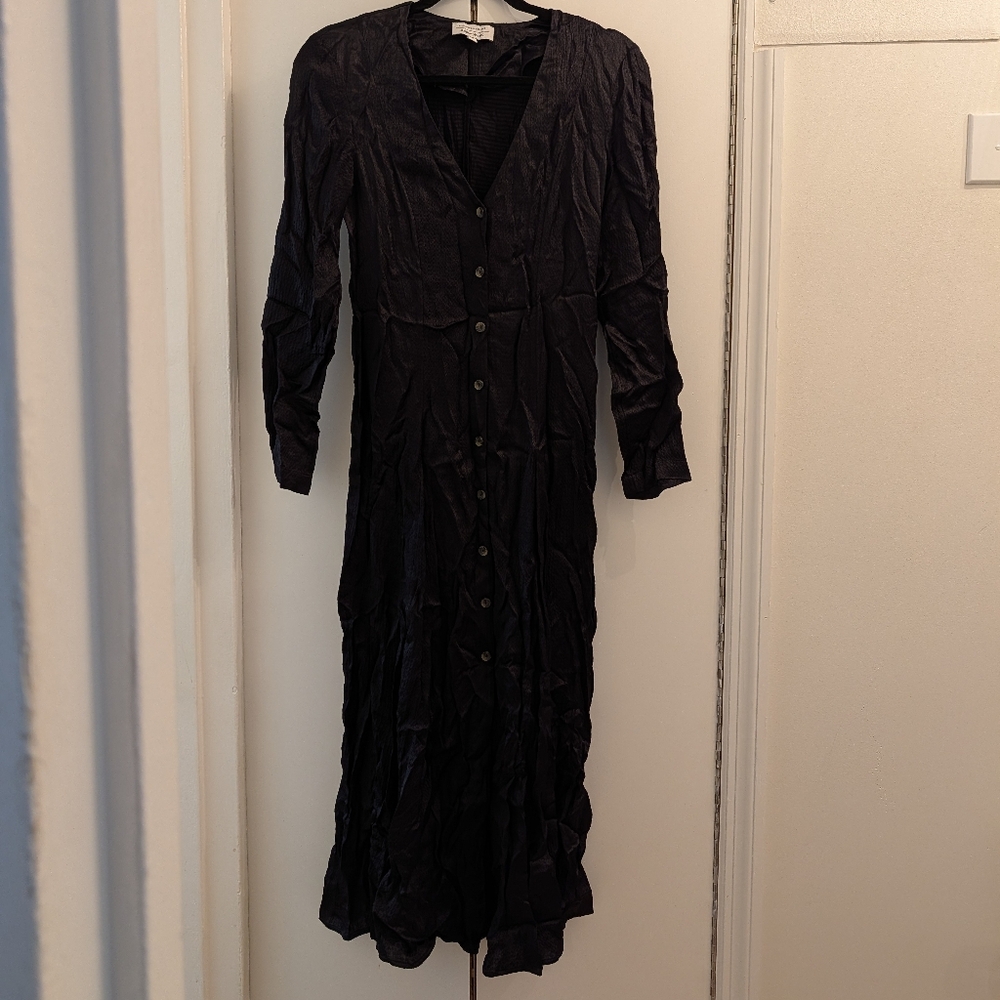 & Other Stories Los Angeles Atelier Black Button Front Satin Maxi Dress Size US4